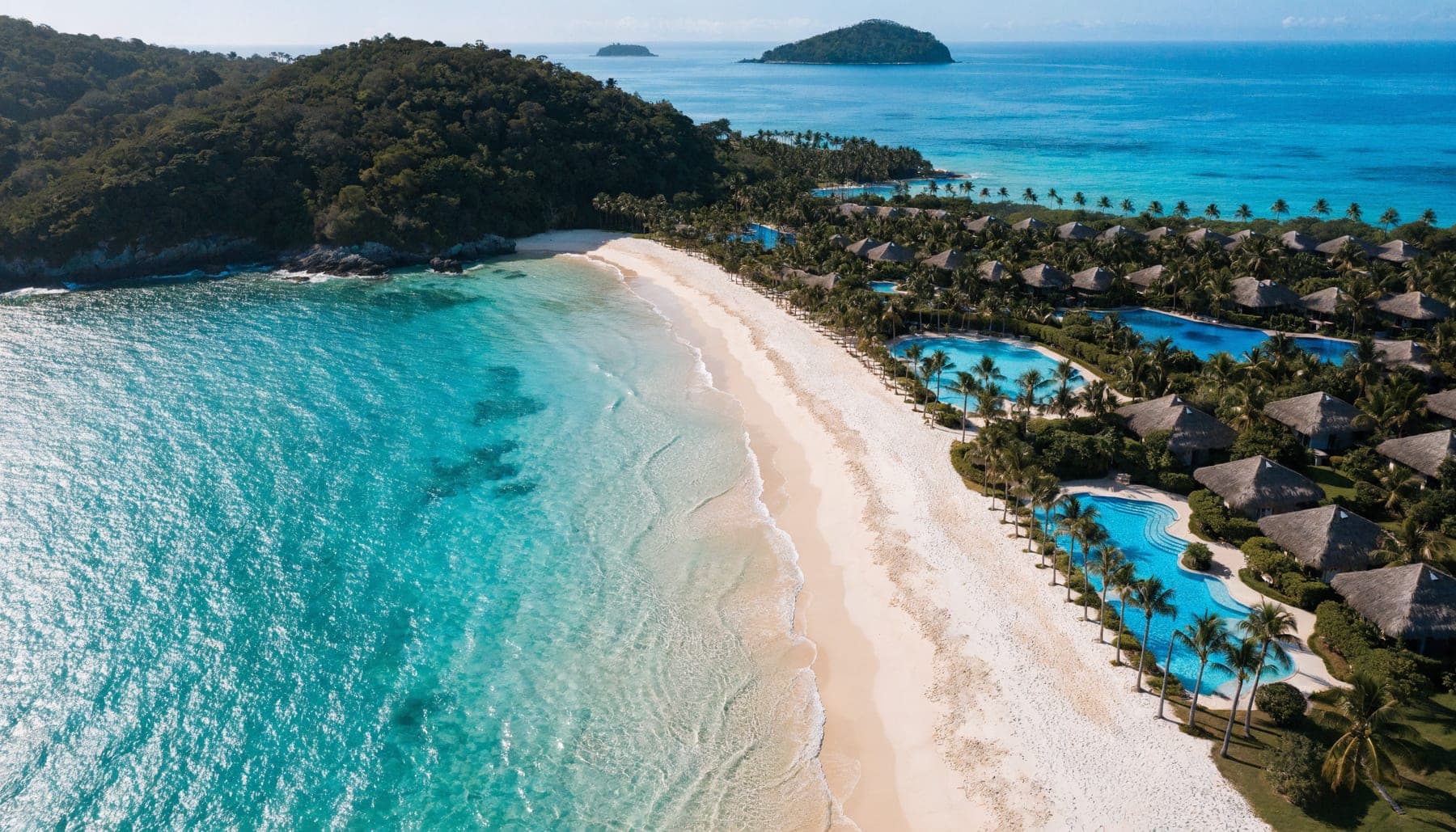 Aerial view of a beachfront resort with turquoise water